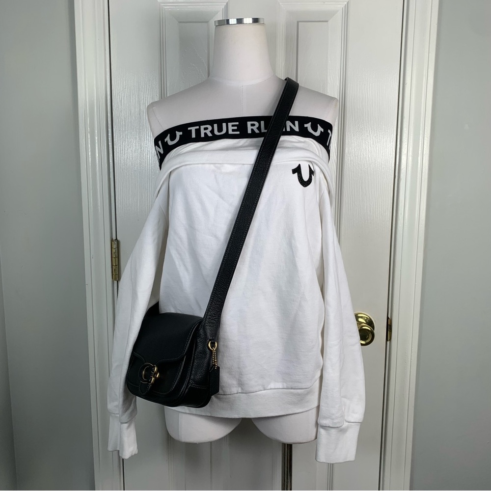 True Religion White Off-Shoulder Top with Black Accents